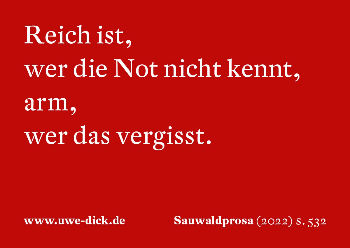 Uwe Dick: Reich ist, wer die Not nicht kennt